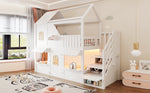 Children's House Bunk Bed 90x200cm with Storage Ladder & LED, White