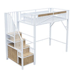 Metal Loft Bed 90 x 200 cm Safety Enclosure Ladder with Locker, White