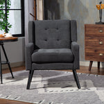 Upholstered Armchair with High-Density Foam and Solid Wood Legs, Black Suede