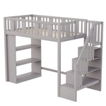 Loft Bed, 90 x 200 cm, Storage Stairs & Compartments, Wood, Grey