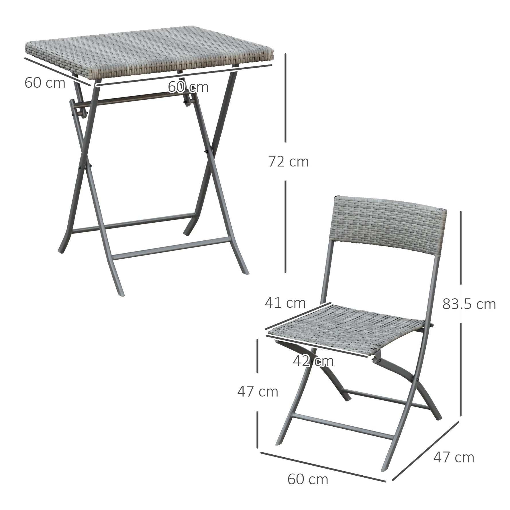 Polyrattan Bistro Set, 2-Person Garden Furniture, Grey