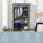 Wardrobe Fabric, 6 Compartments, Foldable, Grey