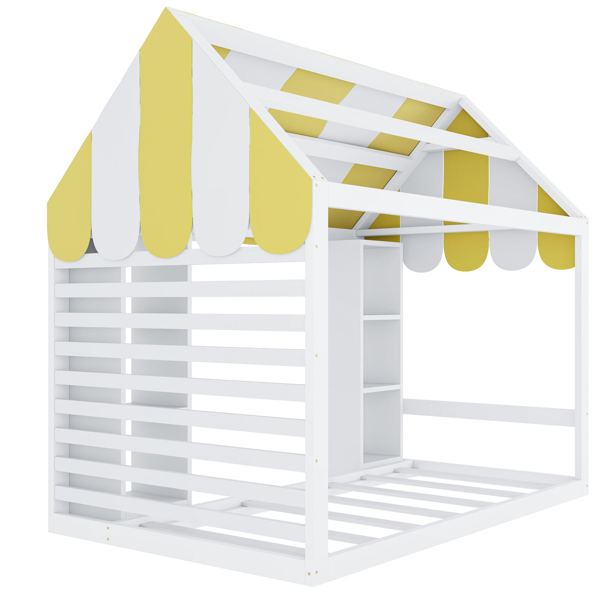 Children's Canopy Bed 90x200cm with Storage, Wooden Frame, White