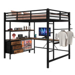 Loft Bed 140x200cm with LED Desk USB Port 3 Drawers Stairs - Black