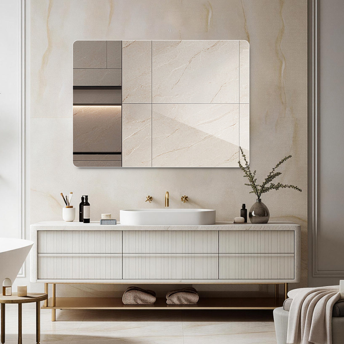 Frameless Wall Mirror, 60x80cm HD Hanging, Copper-Free Glass