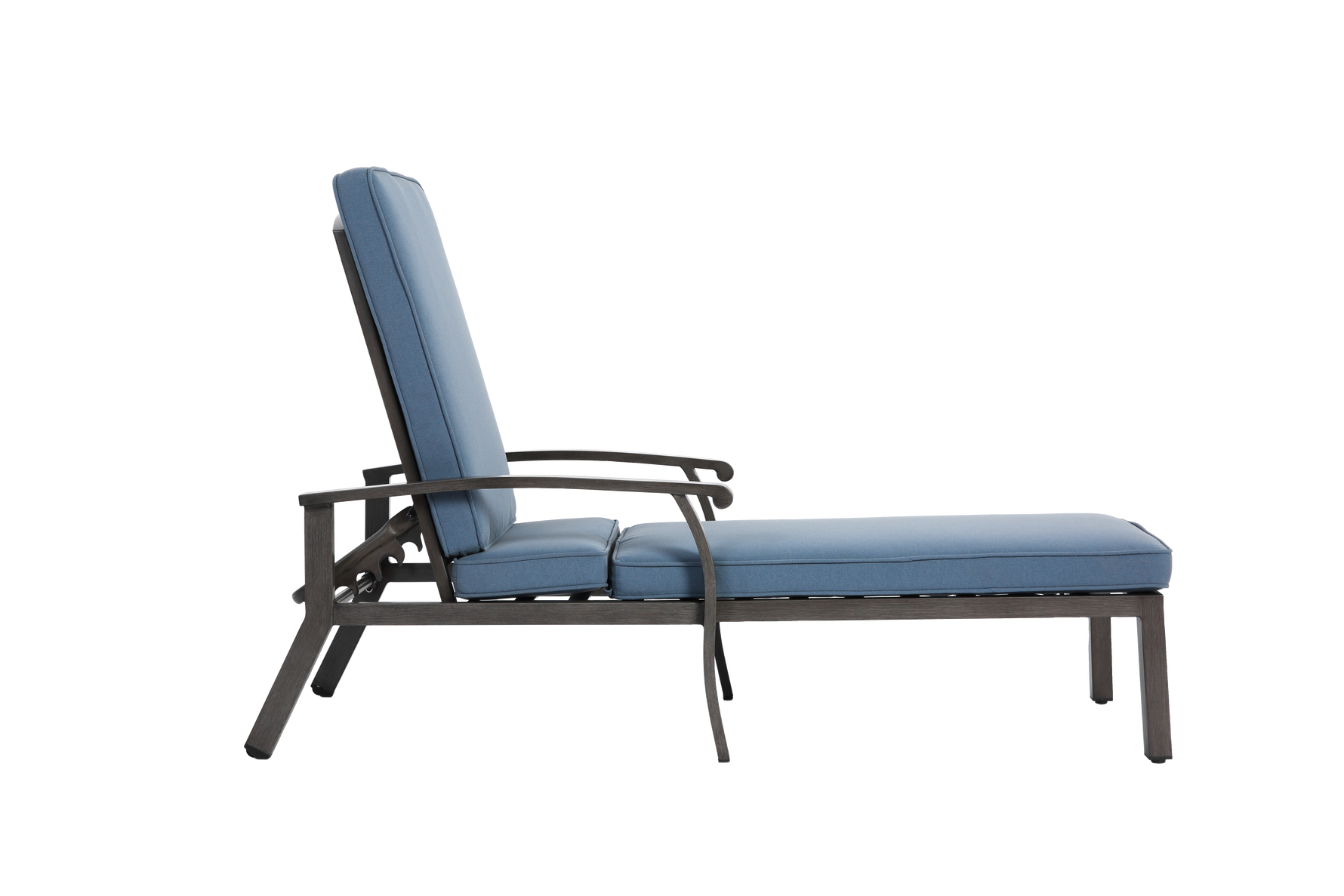 Lounge Patio Chair, Adjustable Reclining Rustproof Aluminum, Waterproof Blue Cushion