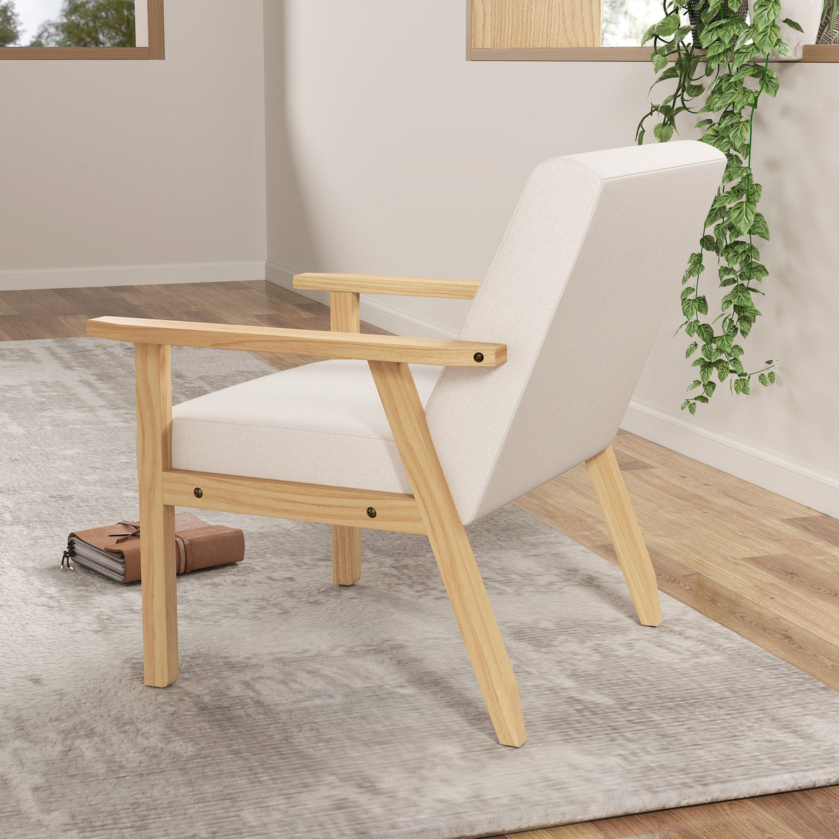 Lounge Chair with Armrests, Dining Relaxing Upholstered, Cream White