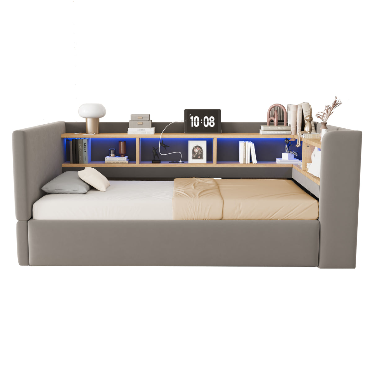 Hydraulic Sleeper Sofa Bed 90x190cm with LED & Storage, Dark Grey