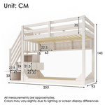 Bunk Bed 90x200cm with Staircase Storage & Safety Railing - White Wood