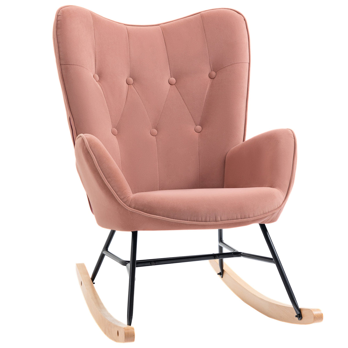 Nursing Rocking Chair, High Back Steel Frame, Pink Velvet