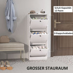 Shoe Cabinet with 3 Flaps, Adjustable Divider, 12 Pairs, White