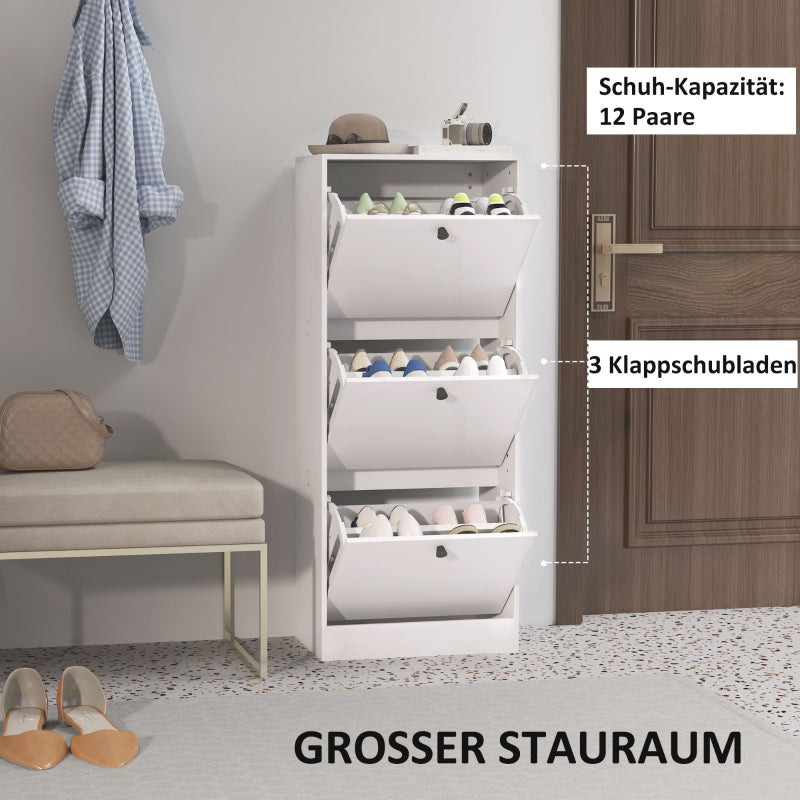 Shoe Cabinet with 3 Flaps, Adjustable Divider, 12 Pairs, White