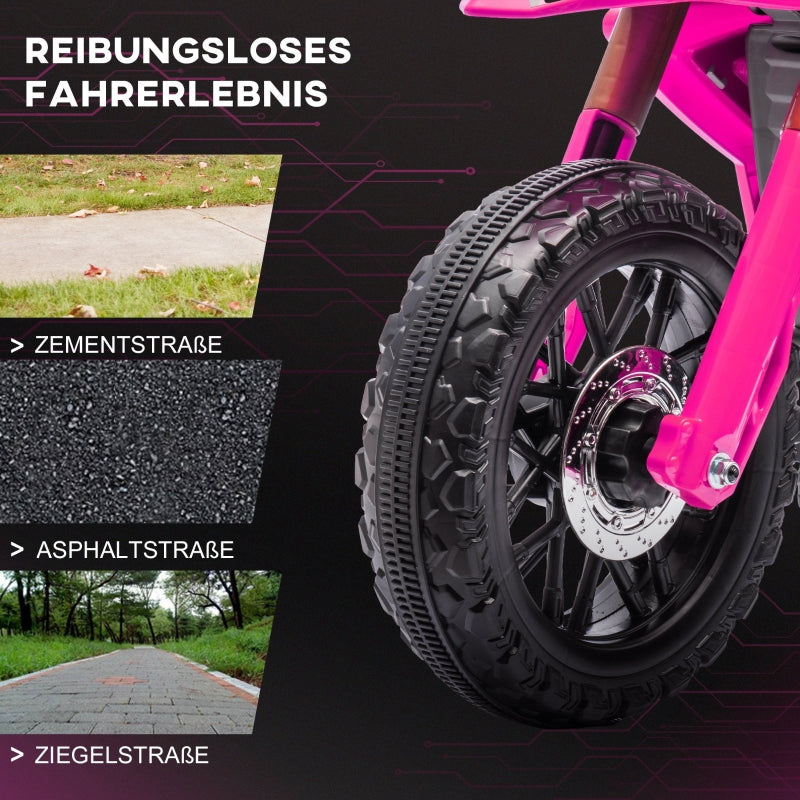AIYAPLAY electric kids motorcycle with training wheels, horn, and starting sound, pink