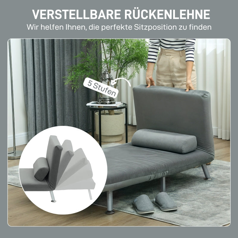 Folding Recliner Chair, Bed Function, Adjustable Backrest, Velvet, Grey