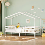 Children's House Bed 90x200cm Roof Design - Solid Pine, White