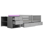 Children's Bed 90x200cm with Desk, LED & Storage Drawers, Grey