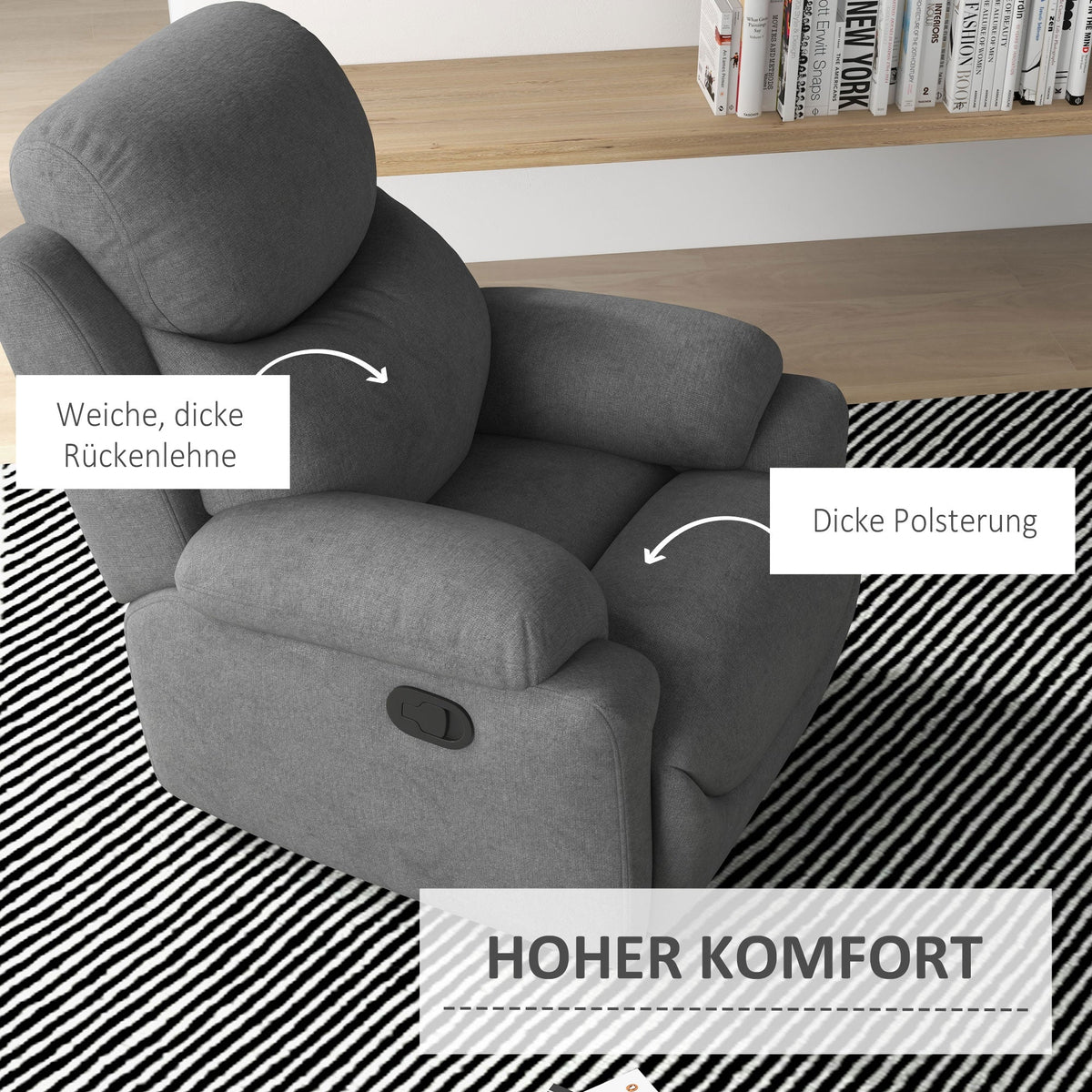 Reclining Armchair, Upholstered Lounge Chair Linen Look, Grey