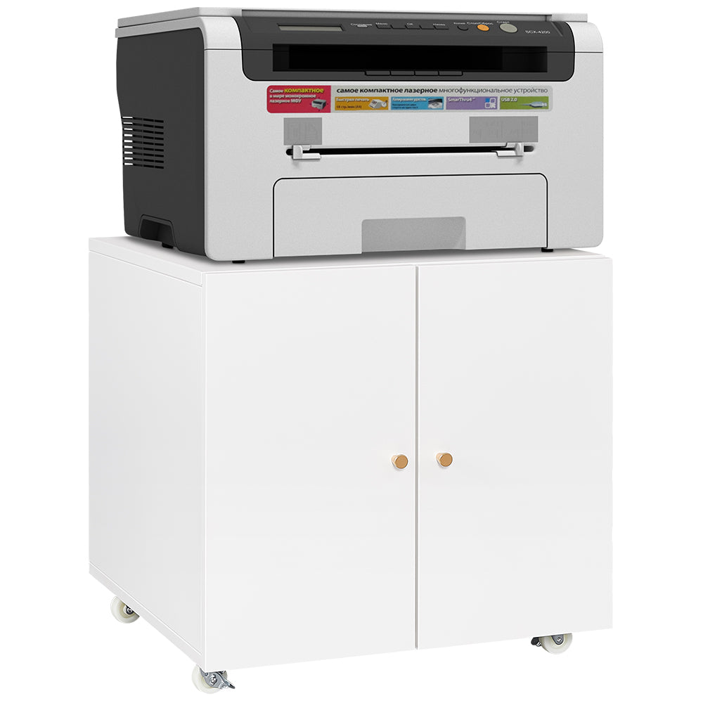 Metal Printer Stand - Mobile Storage, Adjustable Shelf, File Cabinet - White