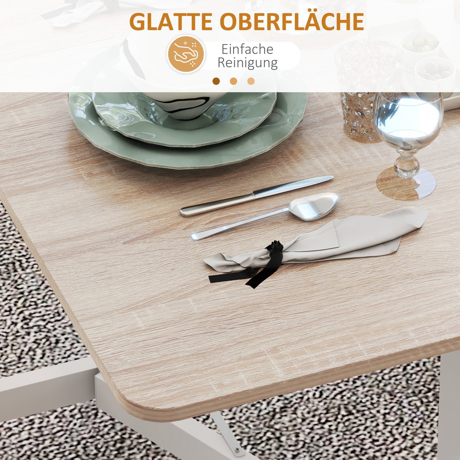 Dining Table for 4-6 People, Foldable with Wheels, Steel Frame, Oak