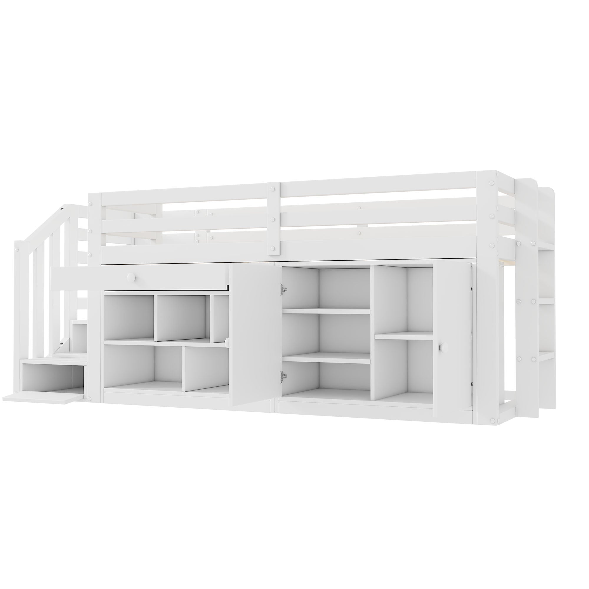 N634P263870W Multifunctional Bed with Storage, Ladder, Drawers, and Fold-Down Desk