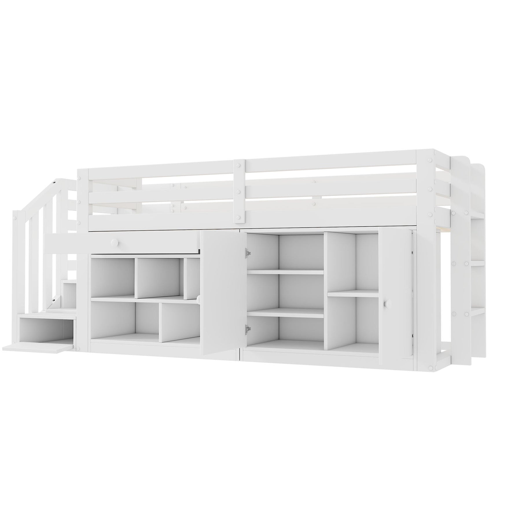 N634P263870W Multifunctional Bed with Storage, Ladder, Drawers, and Fold-Down Desk