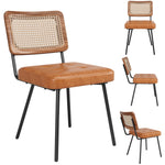 Ergonomic Dining Chair Set of 4, Rattan Retro Design, Faux Leather