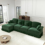 Classic Modular L-Shaped 4-Seater Sofa w/ Movable Ottoman Deep Seat, Chenille Green
