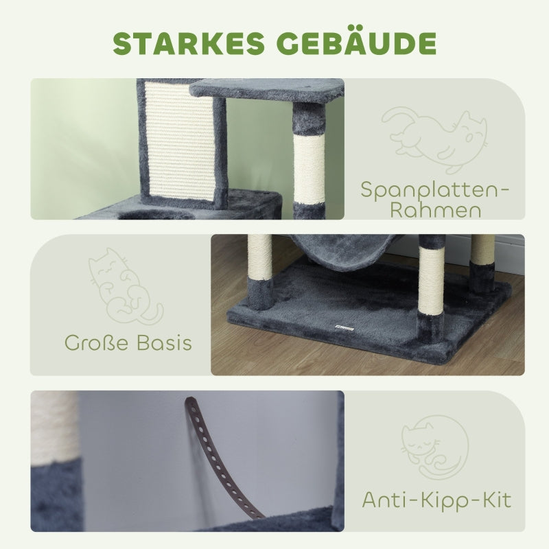 Cat Tree with Cave, 2 Play Balls, Sisal Posts, Platform, Dark Grey