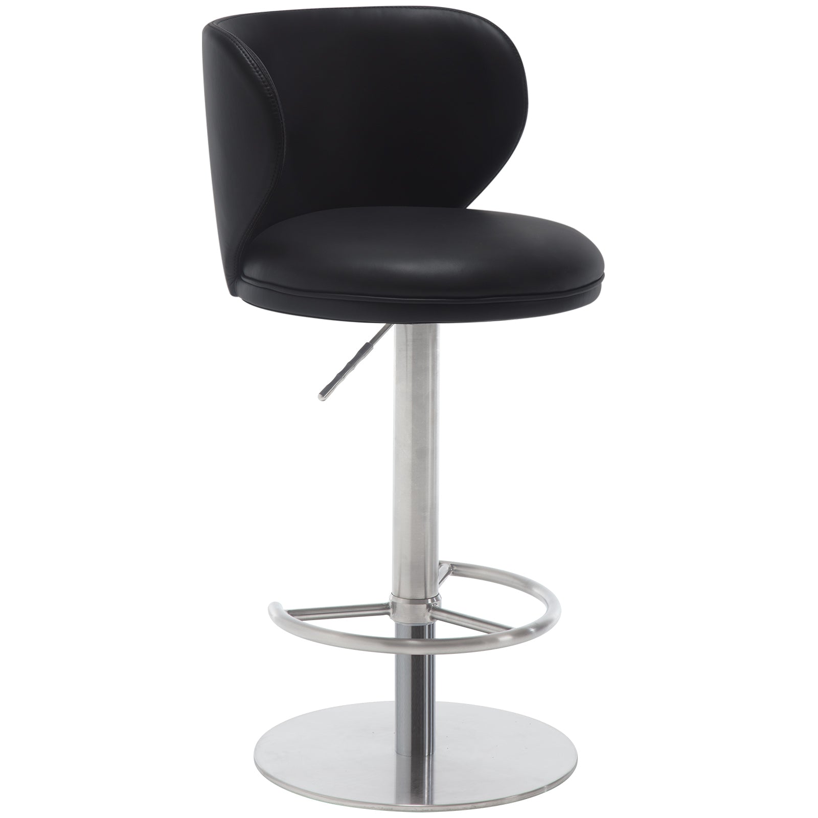 Bar Stools Modern Leather Swivel Adjustable Height Backrest - Black Titanium Stainless Steel
