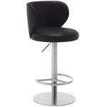 Bar Stools Modern Leather Swivel Adjustable Height Backrest - Black Titanium Stainless Steel