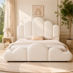 Upholstered Kids Bed 140x200cm with Headboard in Beige Velvet