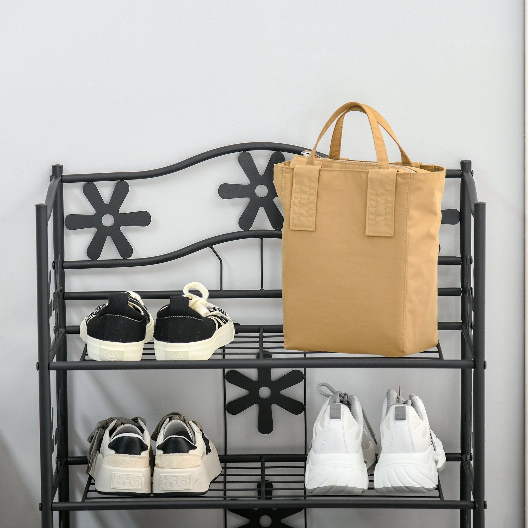 Small Shoe Rack/Plant Stand 4 Tiers Space-Saving Metal Black