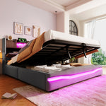Upholstered Bed 180x200cm with Hydraulic Storage & LED, Grey
