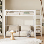Loft Bed with Integrated Wardrobe and Safety Ladder, Black and White MDF and Metal