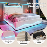 Modern Upholstered Bed 140x200cm, LED Headboard, Storage, USB Ports, Gas Spring Slatted Base