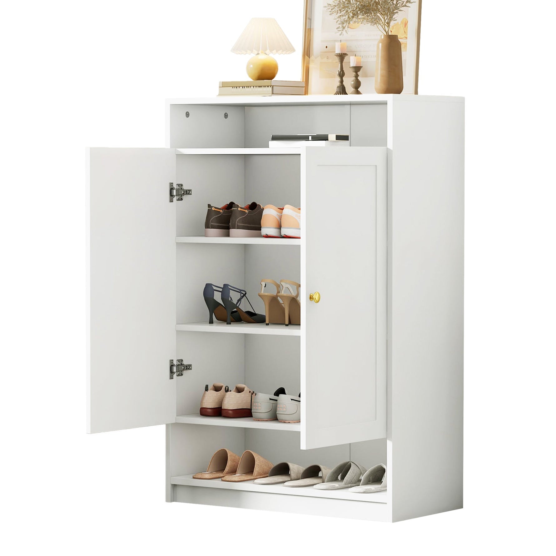 Modern shoe cabinet with adjustable shelves and 2 doors, white