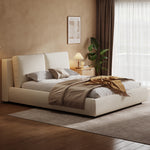 Upholstered Double Bed 180x200cm with Slatted Base, Beige Bouclé