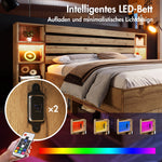 Double Bed 160x200 Storage LED/USB Headboard Drawers Solid Wood Oak