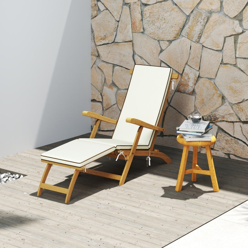 Sun Lounger Folding Garden Lounger with Footrest, Teak