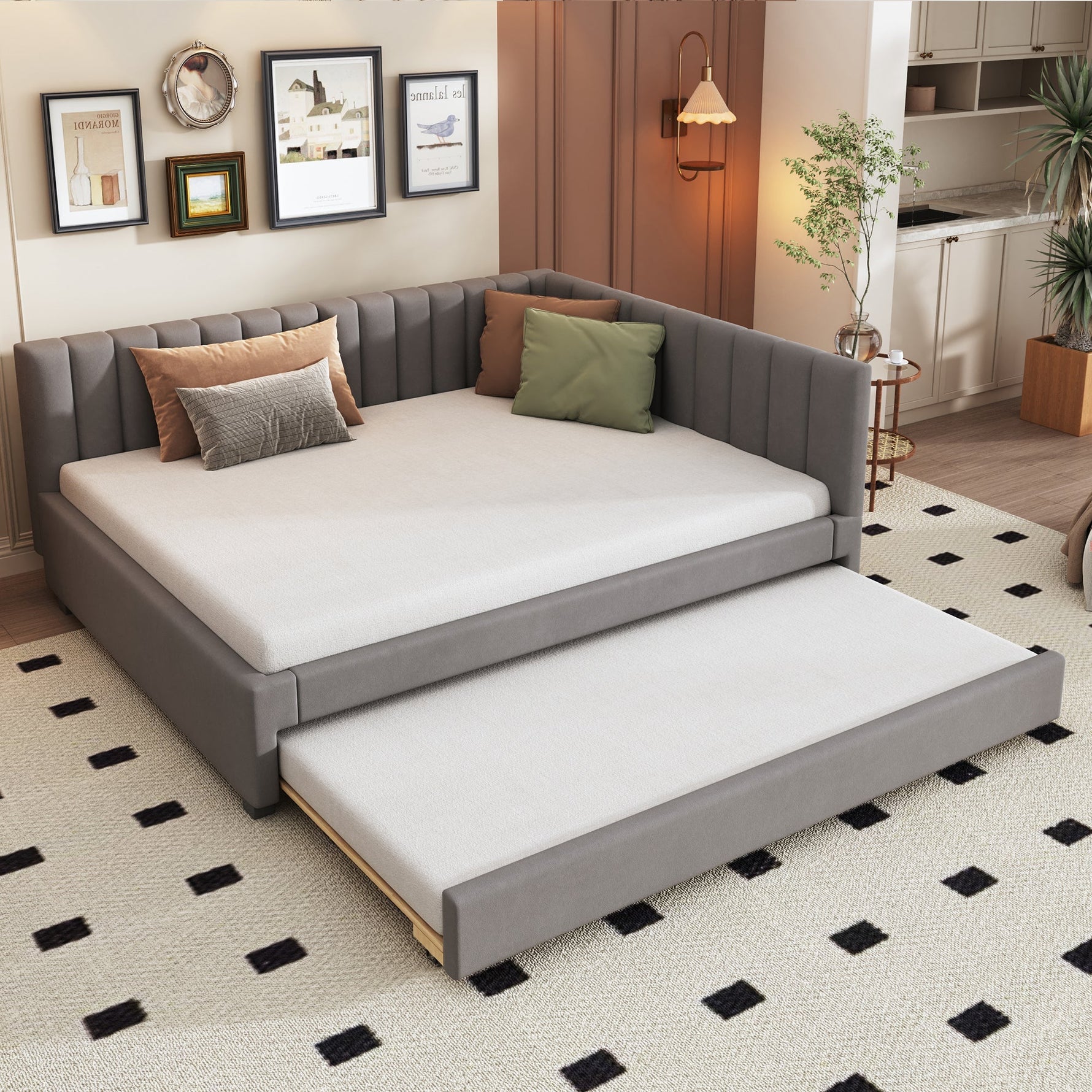 Upholstered Bed 140*200, Pull-Out Sofa Bed, Multifunctional, Velvet Gray