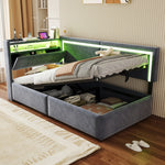 Upholstered Sofa Bed 90x200 cm with LED Lighting, USB Ports and Hydraulic Storage, Dark Grey Velvet