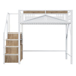 Metal Loft Bed 140x200cm Safety Enclosure with Window & Ladder Locker, White