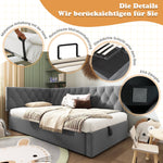 Upholstered Day Bed, 90x200cm Sofa Bed with Hydraulic Storage, Velvet Gray