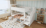 Bunk Bed 90x200 cm with Storage Stairs & Bookshelf, White