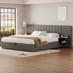 Upholstered Bed 180x200cm Hydraulic Storage 2 Bedside Tables - Linen Grey/Black