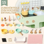Children's Kitchen Playset with 15 Accessories and Storage Cabinets, Green MDF