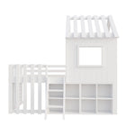 Children's House Bed 90x200, Roof & Window, Ladder, Solid Wood White