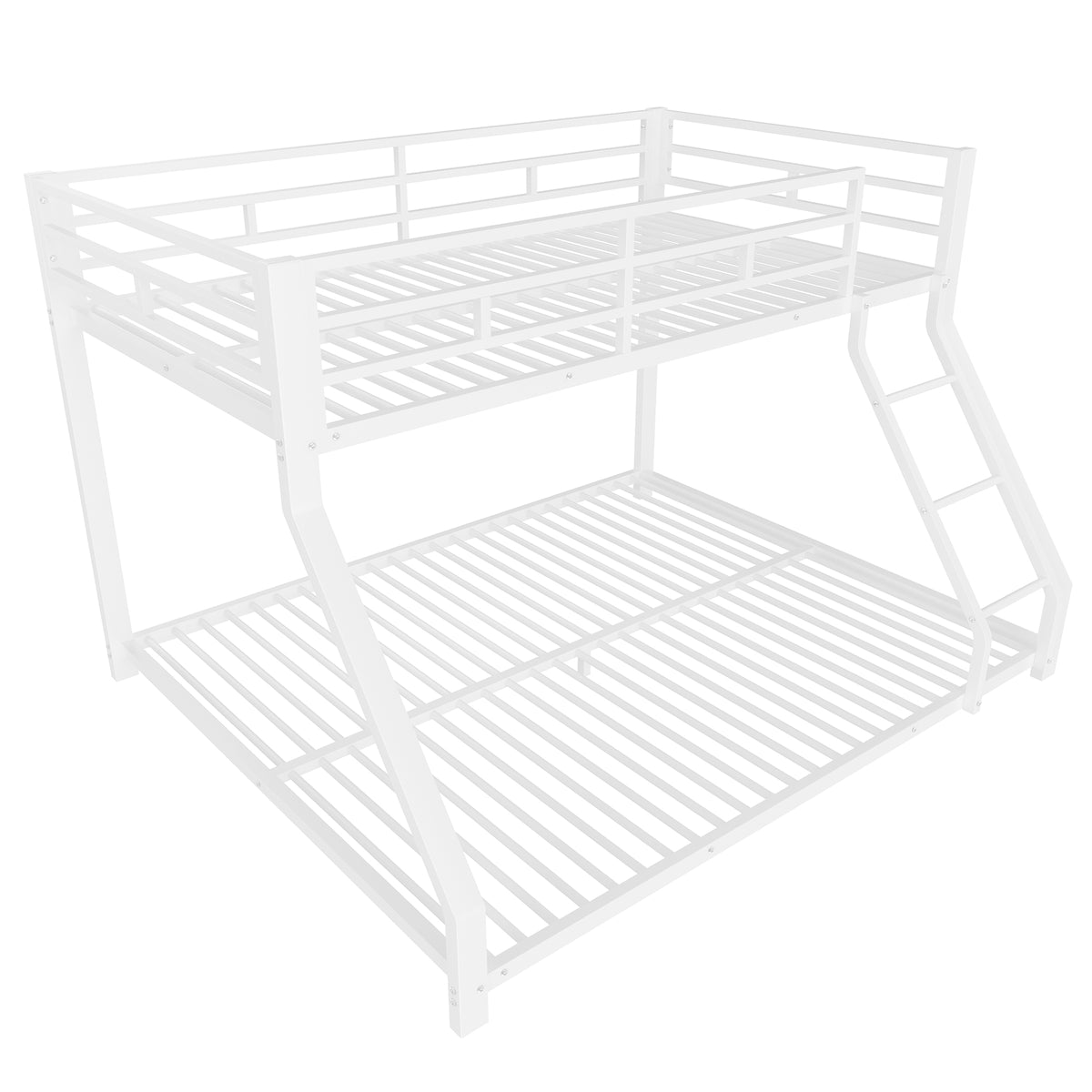Bunk Bed 90x200 & 140x200 cm with Guardrail & Steps, White Metal