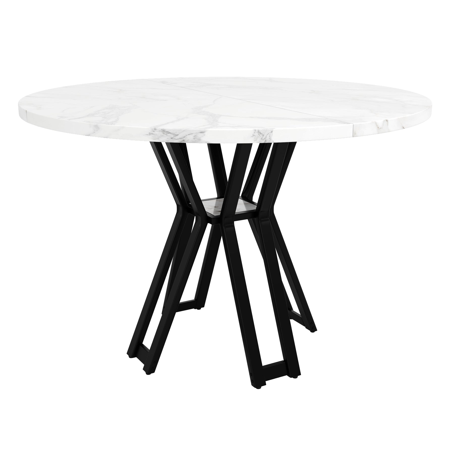 Round Dining Table 100cm 4-6 Seater - Black Legs Marbled MDF