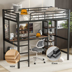 Loft Bed with Desk & Shelves 90x200cm - Black & Dark Wood